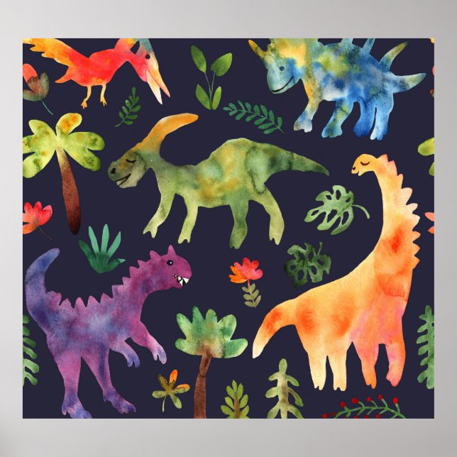 Blumendinosaurier: Design der Aquarellstoffe Poster (Vorne)