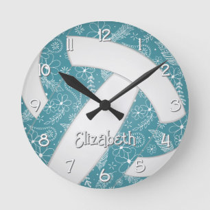 Blumendoodle aquamarines Boho-Sportvolleyball Runde Wanduhr