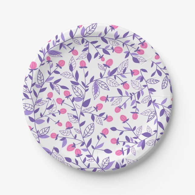 Blumendoodles, rosa und violett pappteller (Vorderseite)