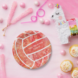 Blumendoodles Rotes Volleyball Pappteller