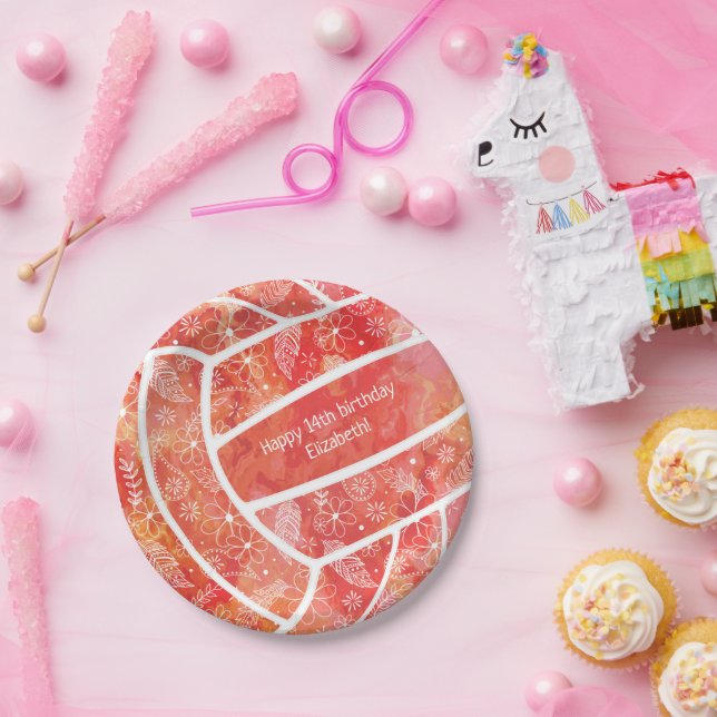 Blumendoodles Rotes Volleyball Pappteller (Party)