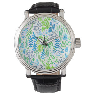 Blumendoodles, weiß armbanduhr
