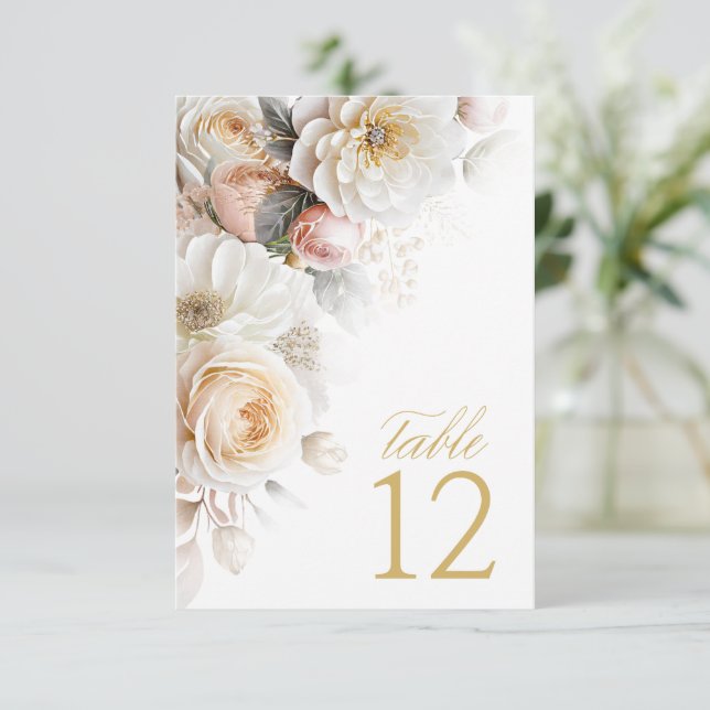 Blumendrama Hochzeit Tischnummer Weiß ID1022 (Stehend Vorderseite)