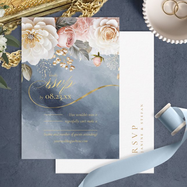 Blumendrama Wedding Dusty Blue ID1022 RSVP Karte (Von Creator hochgeladen)