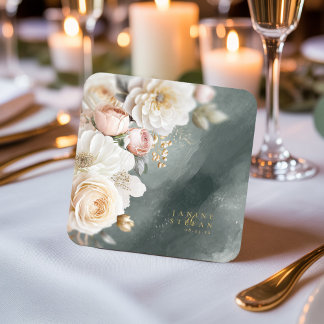 Blumendrama Wedding Green ID1022 Rechteckiger Pappuntersetzer