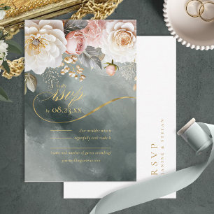 Blumendrama Wedding Green ID1022 RSVP Karte