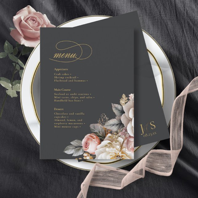 Blumendrama Wedding Menu, Kohle ID1022 Menükarte (Von Creator hochgeladen)