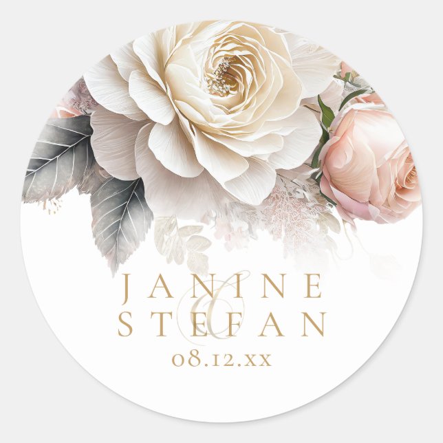 Blumendrama Wedding Names White ID1022 Runder Aufkleber (Vorderseite)