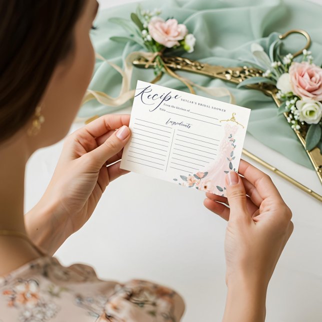 Blumendress Brautparty Rezept-Karte Begleitkarte (Floral Wedding Dress Bridal Shower Recipe Card)