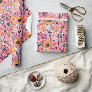 Blumendruck - Abstrakte Blume und Wein Geschenkpapier