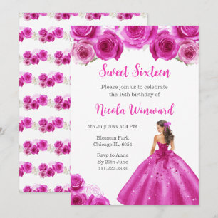 Blumendruck in Hot Pink Dress 16 . Geburtstag Einladung