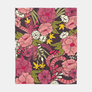 Blumendschungel mit Schlangen, tropische Blume Fleecedecke