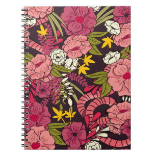 Blumendschungel mit Schlangen, tropische Blume Notizblock