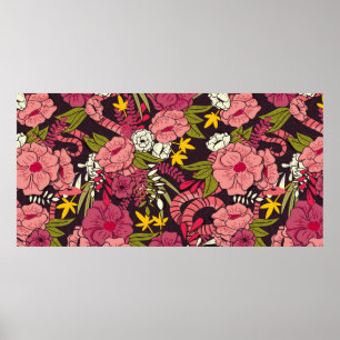 Blumendschungel mit Schlangen, tropische Blume Poster