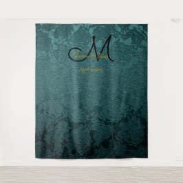 Blumendunkel, Aquamarin Schwarz-Gold-Monogram-Foto Wandteppich