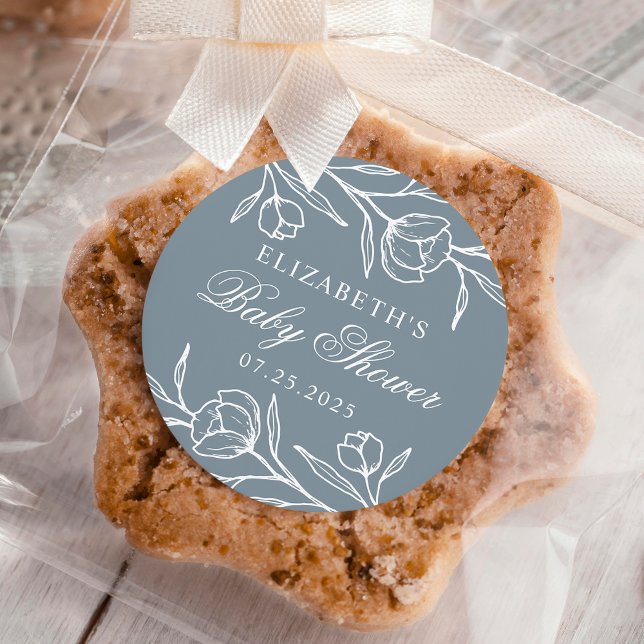 Blumendusche Blue Baby Dusche Runder Aufkleber (Von Creator hochgeladen)