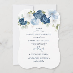 Blumendusty Blauer Botanische Moderne Hochzeit Einladung