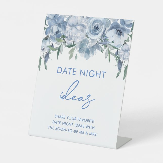 Blumendusty Blue Date Night Brautparty Sockelschild (Vorderseite)