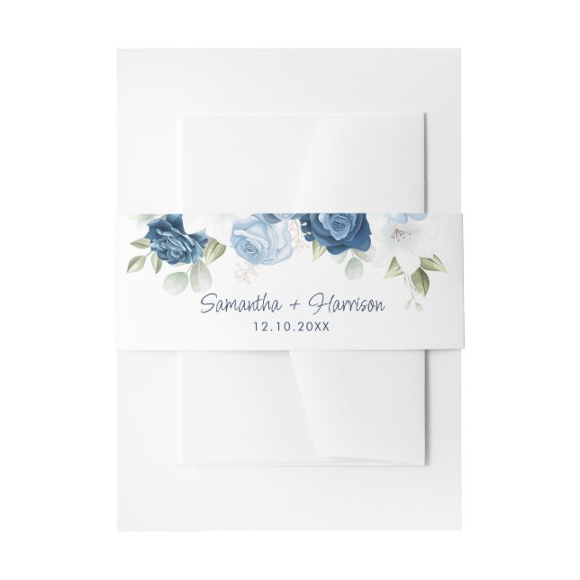 Blumendusty Blue Greenerity Wedding Einladungsbanderole (Vorderseite Beispiel)