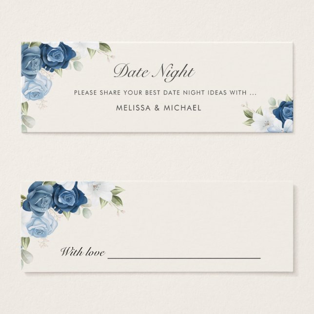 Blumendusty Blue Wedding Date Night Jar Card (Vorne & Hinten)