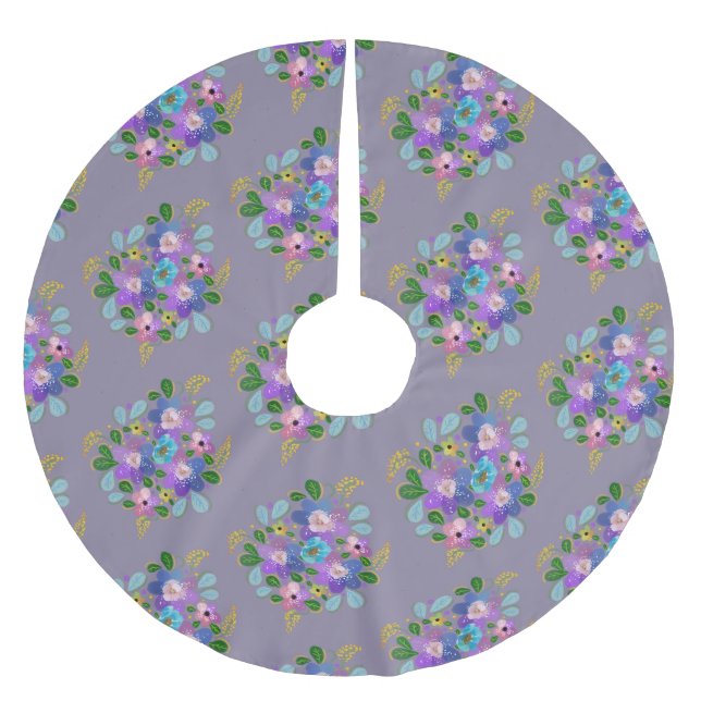 Blumendusty Lila Frühlingsblumen Hübscher Garten Polyester Weihnachtsbaumdecke (Vorderseite)