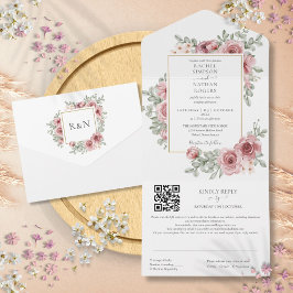 Blumendusty Rose Gold Geometric QR Code Wedding All In One Einladung