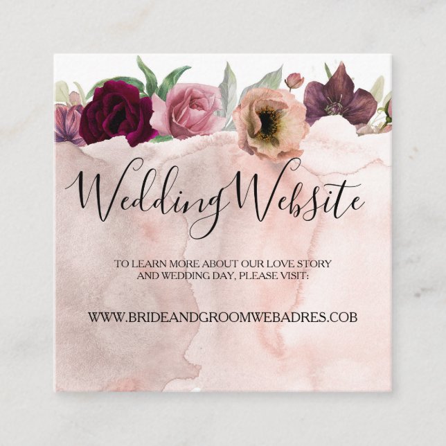 Blumendusty Rose und Burgund Wedding Website Begleitkarte (Vorderseite)