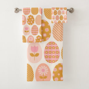Blumeneier Muster in Boho Pink Gelb Gold Badhandtuch Set