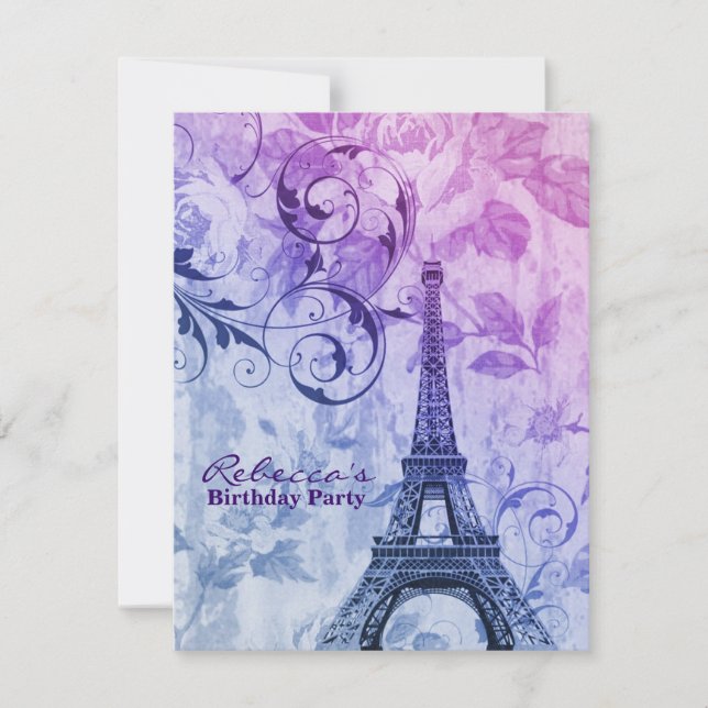 Blumeneiffel-Turm Paris-Geburtstags-Party Einladung (Vorderseite)