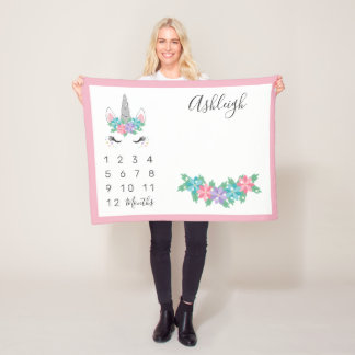 BlumenEinhorn-Baby-Monatsmeilenstein Fleecedecke