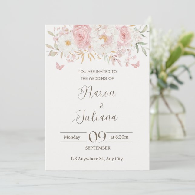 Blumeneinladung zur Hochzeit  Einladung (Stehend Vorderseite)