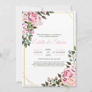 Blumeneinladung zur Hochzeit, Romantische rosa Hoc Einladung