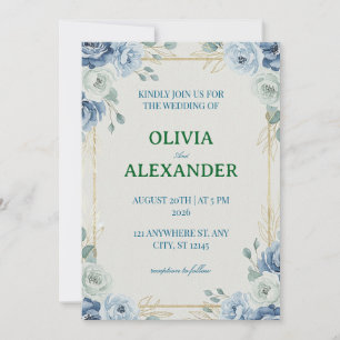 Blumeneinladungen zur Hochzeit Elegant Blau Einladung