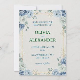 Blumeneinladungen zur Hochzeit Elegant Blau Einladung