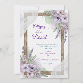 Blumeneinladungen zur Hochzeit lavendel lila Einladung