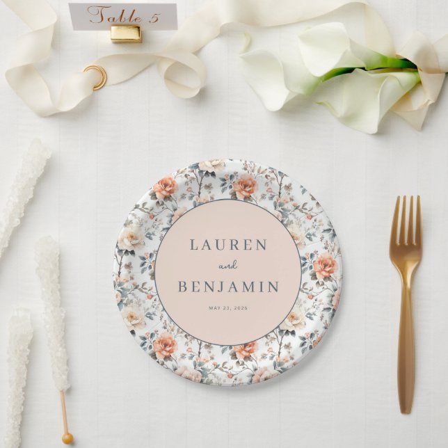 Blumeneinladungsdesign für die Hochzeit Pappteller (Hochzeit)