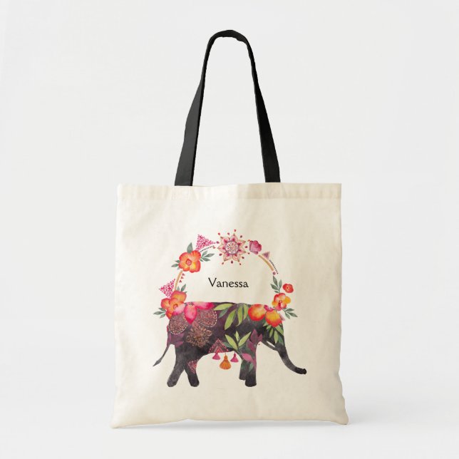 BlumenElefant mit Mandala Wreath Tragetasche (Vorne)