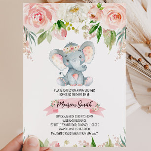 Blumenelefanten-Baby-Party Einladung