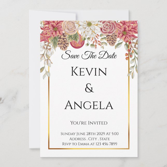 Blumenelegant Save the Date Einladung (Vorderseite)