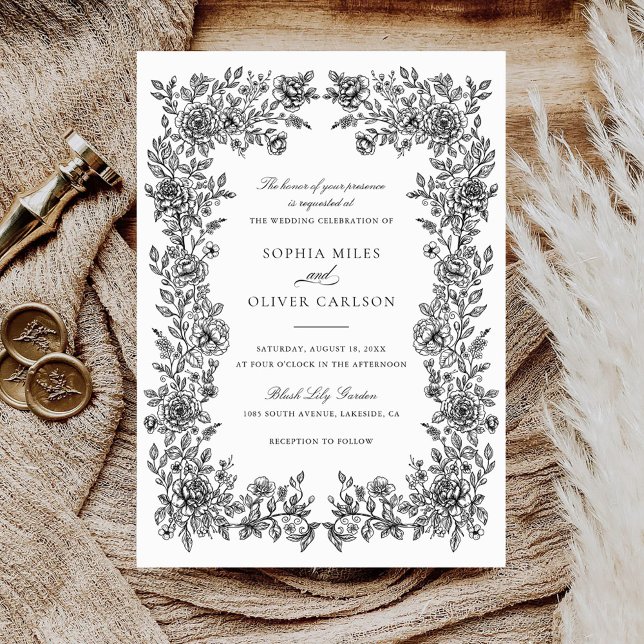 Blumenelegante Vintage Rahmen Hochzeitseinladung Einladung (Von Creator hochgeladen)