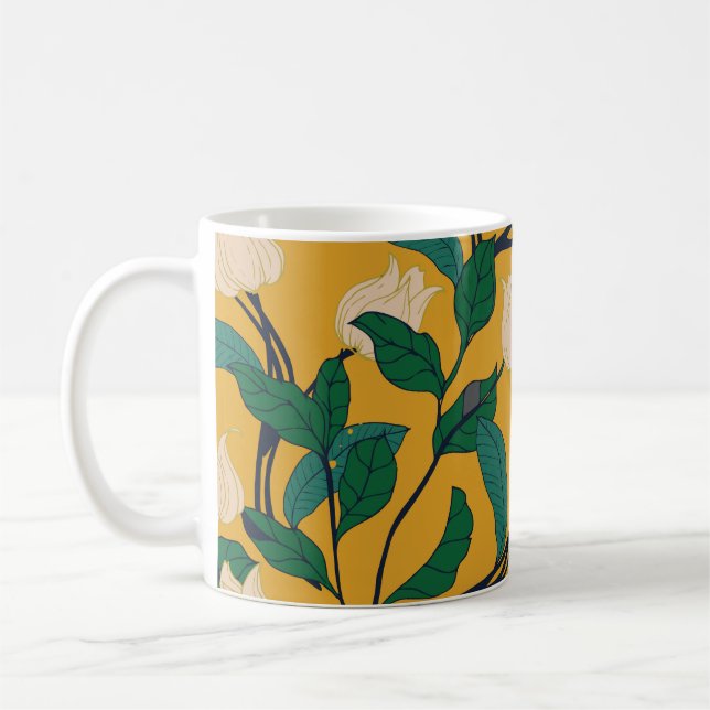 Blumeneleganz: Vintages Blattmuster. Kaffeetasse (Links)