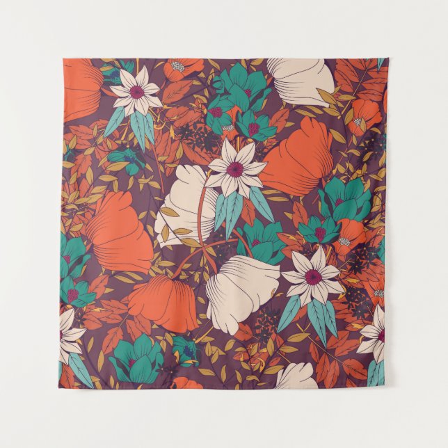 Blumenelemente: Handgezeichnet Nahtlos. Wandteppich (Vorderseite)