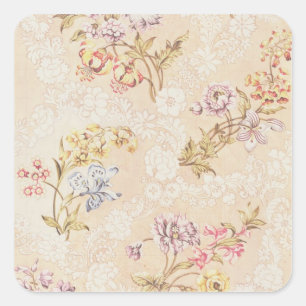 Blumenentwurf mit Pfingstrosen, Lilien und Rosen Quadratischer Aufkleber