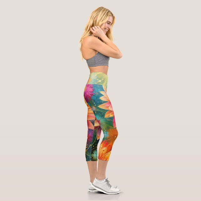 Blumenexplosion: Bursting-Farbmuster Capri Leggings (Rechts)
