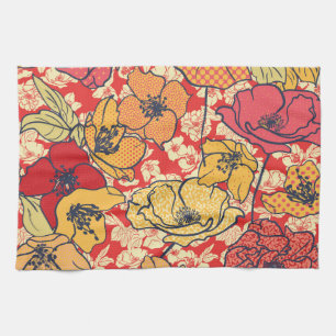 Blumenexplosion: Nahtloser Vintage-Trend. Geschirrtuch