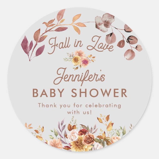 Blumenfall in Liebe Baby Dusche Gefallen Runder Aufkleber (Vorderseite)