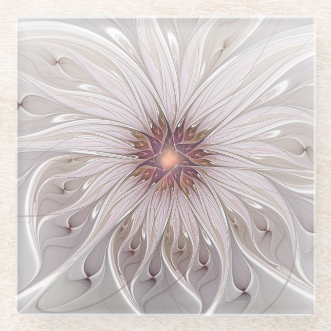 Blumenfantasie, Abstrakte moderne Pastell-Blume Glasuntersetzer (Vorderseite)