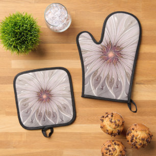 Blumenfantasie, abstrakte moderne Pastellblume Ofenhandschuh & Topflappen-Set