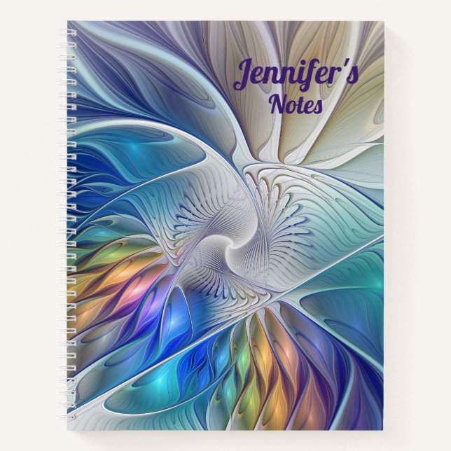 Blumenfantasie, Abstrakter Fraktal Art Blume Name Notizbuch (Vorderseite)