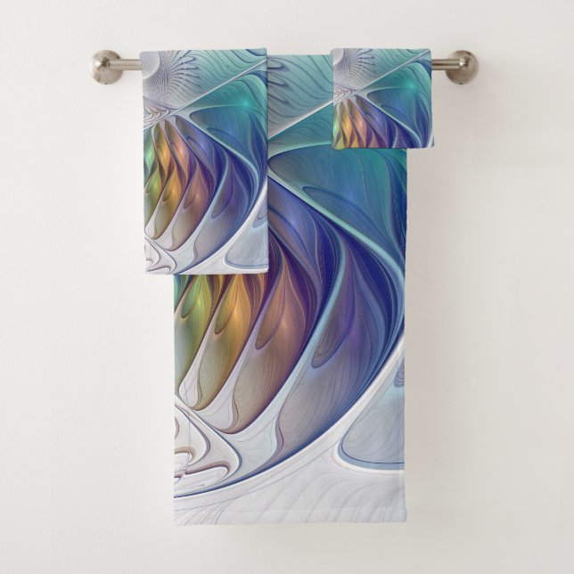 Blumenfantasie, buntes Abstraktes Fraktal Blume Badhandtuch Set (Insitu)